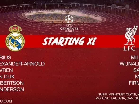 "Ліверпуль" оголосив стартовий склад на сьогоднішній фінал ЛЧ