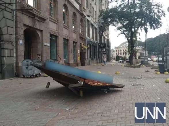 Негода пронеслася центром Києва: зірвало дах у кіоску, повалило гілки дерев