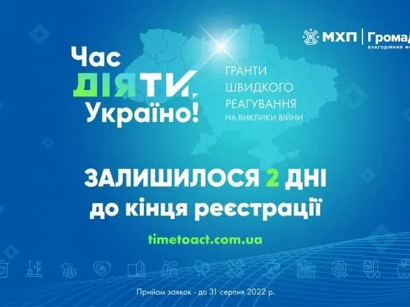 Гранти швидкого реагування на виклики війни: завершується прийом заявок на конкурс “Час діяти, Україна!”
