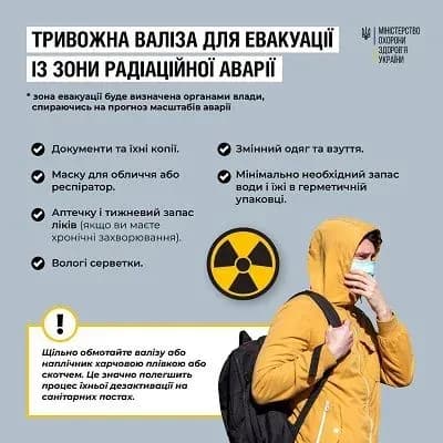 У разі аварії на ЗАЕС мешканці потенційної зони ураження мають бути готовими до евакуації - МОЗ