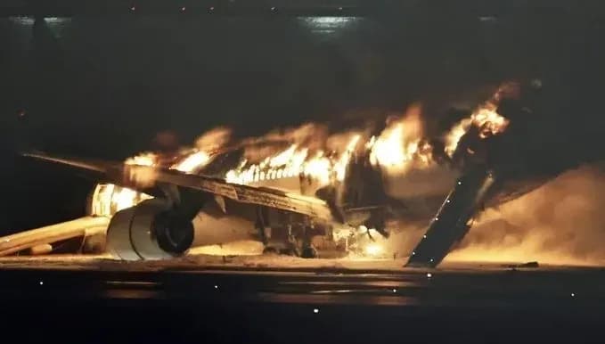 Aircraft collision at Tokyo airport: five coast guard officers killed