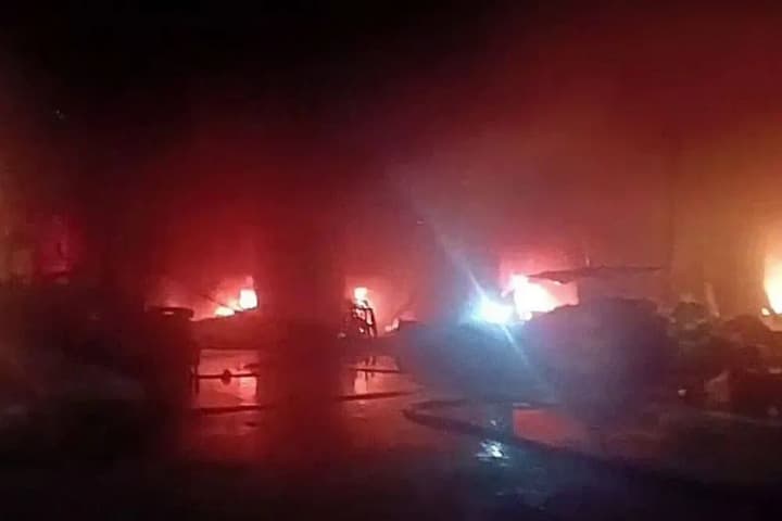 A polyethylene finished goods warehouse is on fire in Russia