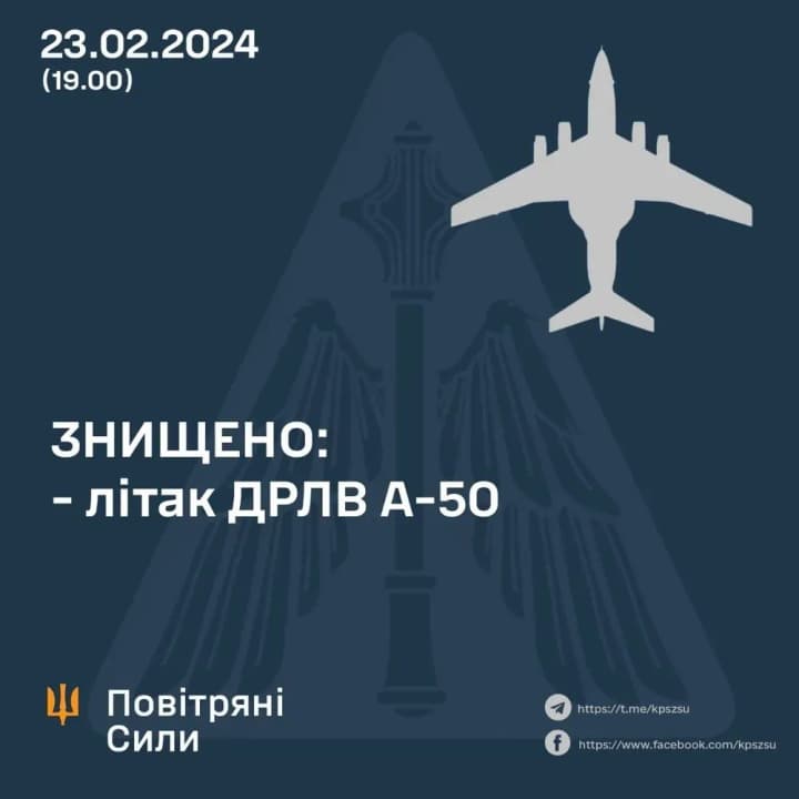 У Повітряних силах підтвердили знищення російського літака А-50