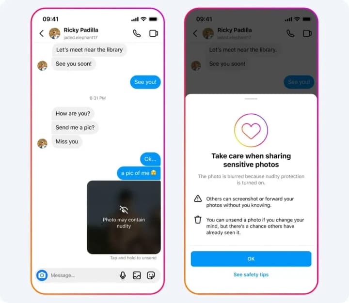 META запускає захист від оголених зображень для приватних повідомлень в Instagram