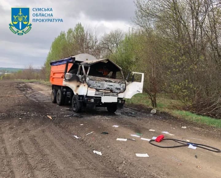 Enemy attacks truck with drone in Sumy region, driver killed