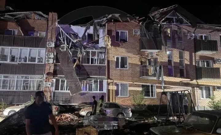 UAV attack in russia's prymorsko-okhtarsk: air defense system shoots down drones, damages a residential building