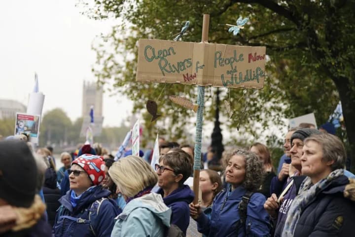 Thousands march against sewage pollution of rivers in the UK