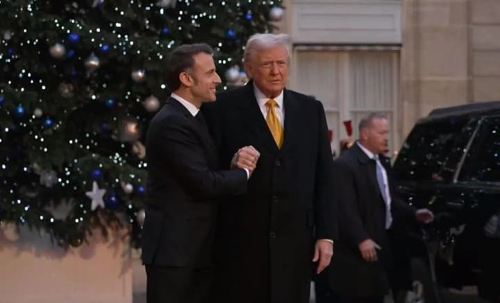 Trump arrives at the Elysee Palace for a meeting with Macron
