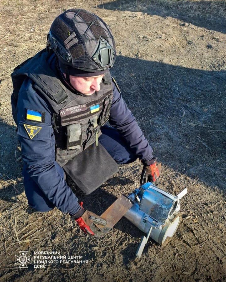 A cluster bomb warhead found in a forest belt in Kyiv region