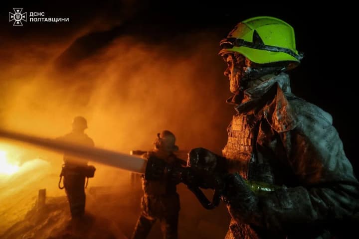 Rescuers extinguish large-scale fire at industrial facility in Poltava region