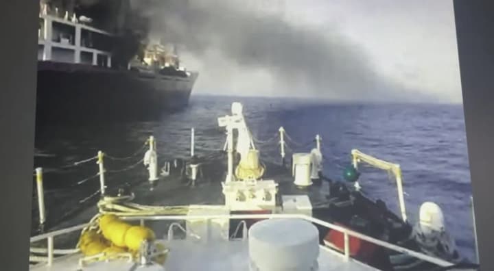 A Russian ship caught fire off the coast of South Korea, there are wounded