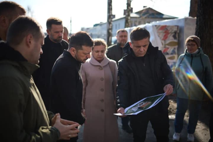 Zelenskyy visited Yahidne, where occupants held all village residents in the basement for almost a month