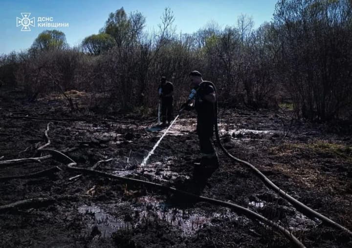 For the second day, a peat fire is being extinguished in the Kyiv region near Hostomel