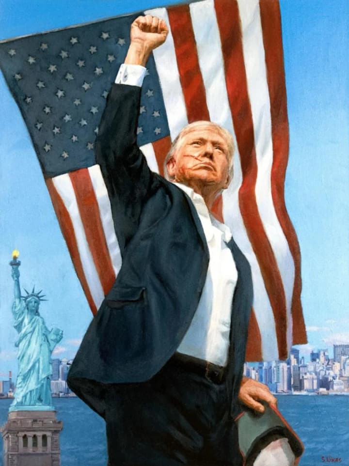 З пораненим вухом і на тлі прапора США: ЗМІ показали портрет Трампа, подарований путіним