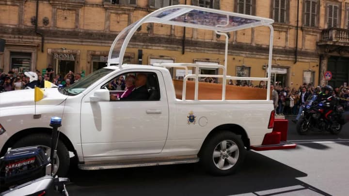Pope Francis set off on his final journey in a modified Ram 1500 pickup truck - media