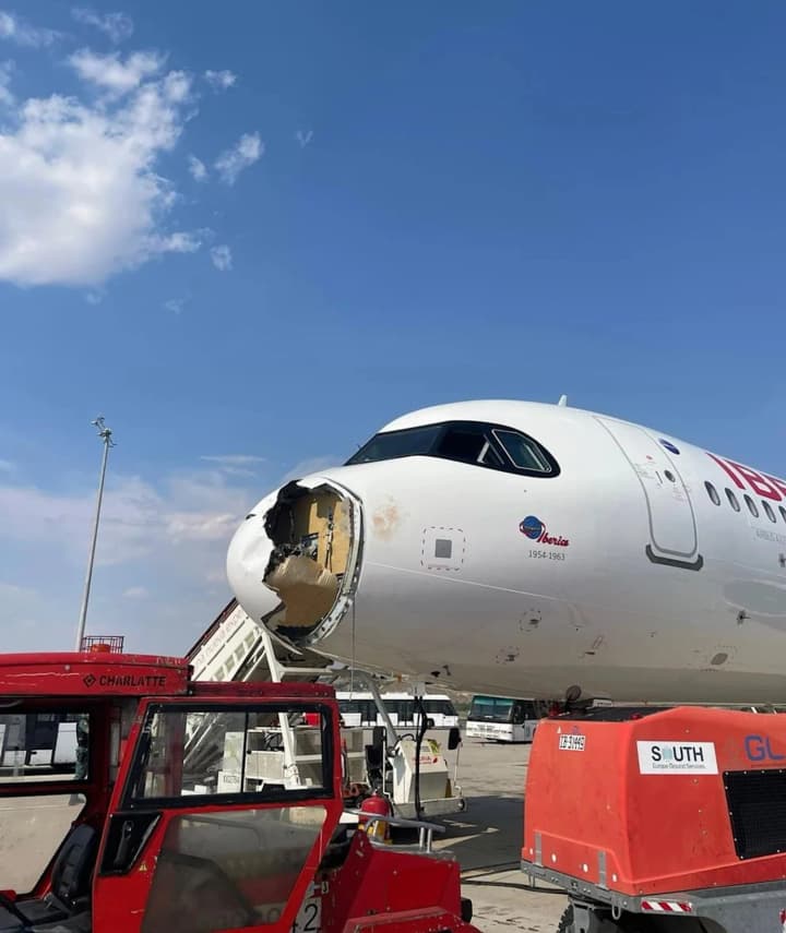 In Spain, a plane was forced to make an emergency landing due to a collision with a bird of prey