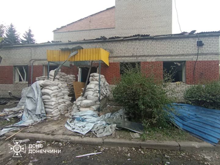 Russian strike damaged fire station in Dobropillia