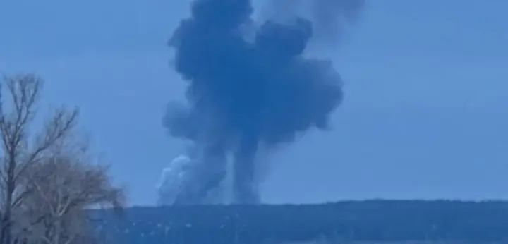 A large plume of smoke rose in the village of Grafovka near Belgorod after a probable shelling