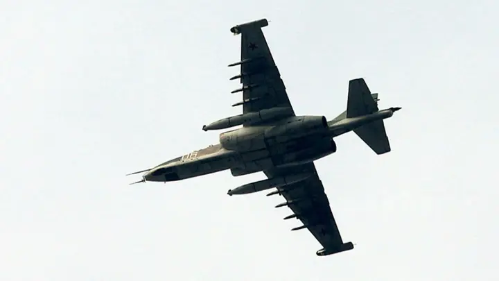 A Russian Su-25 dropped ammunition during a training flight in Kyrgyzstan