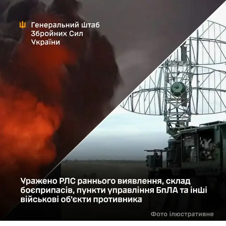 Генштаб підтвердив ураження РЛС в Криму, складу боєприпасів і пунктів управління дронів окупантів