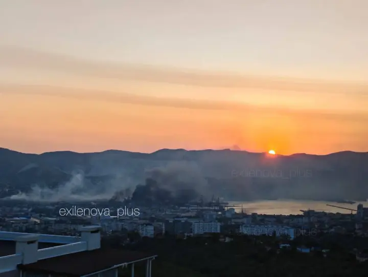 Following a nighttime attack, fires have been reported at an oil terminal and in the military harbor in Novorossiysk