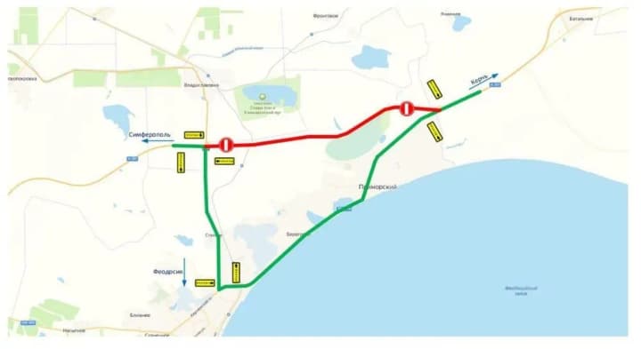 part-of-the-tavrida-highway-is-blocked-after-a-nighttime-attack-on-an-oil-depot-in-russian-occupied-feodosia-crimea