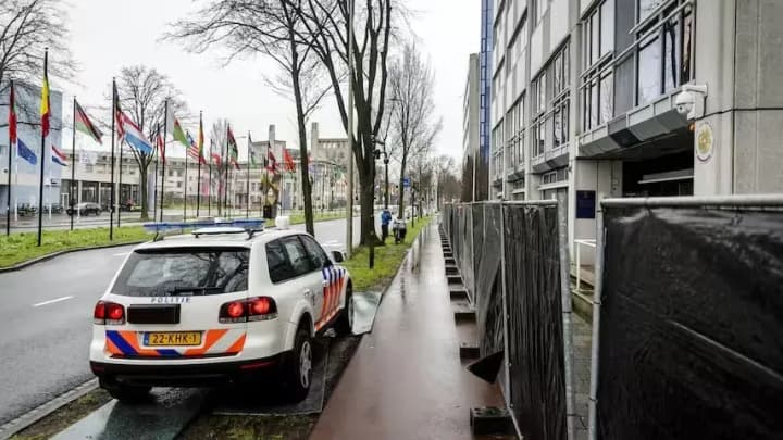 a-burning-object-was-thrown-at-the-building-of-the-israeli-embassy-in-the-hague