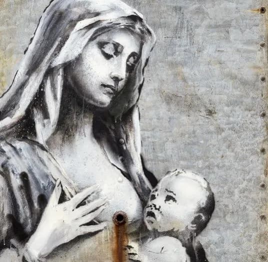 banksy-shows-new-mysterious-graffiti-with-a-woman-and-a-baby