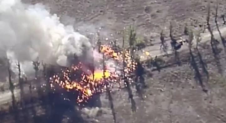 in-donetsk-region-fpv-drone-pilots-hit-a-tank-howitzer-trucks-with-bc-and-communications-of-the-occupiers