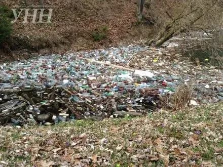 Водохранилище на Закарпатье покрыло слоем мусора