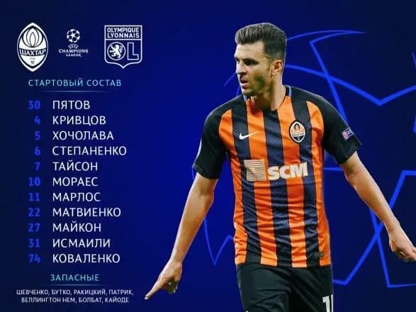 Матч за выход в плей-офф ЛЧ: Шахтер и Лион обнародовали стартовые составы