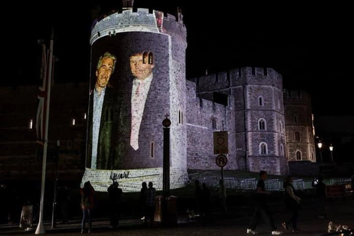 Protesters illuminated Windsor Castle with images of Trump and Epstein
