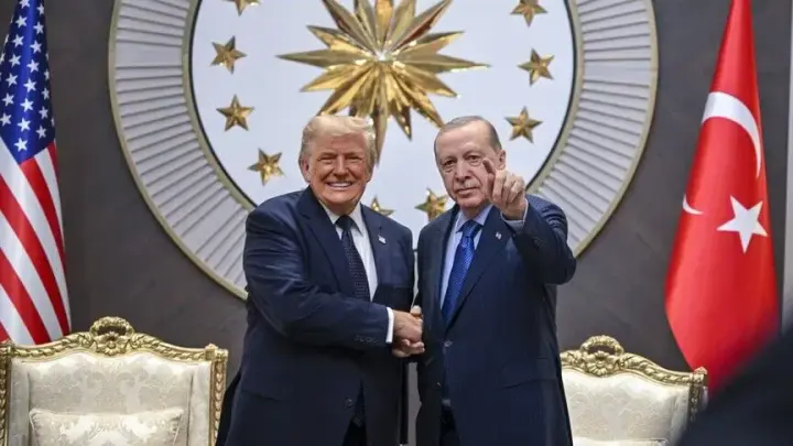 Trump arrived at the NATO summit in Ankara, where he was met by Erdogan