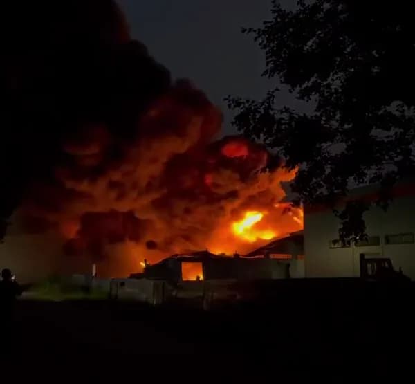 In the Leningrad region of the Russian Federation, a large-scale fire occurred at a polymer materials production facility