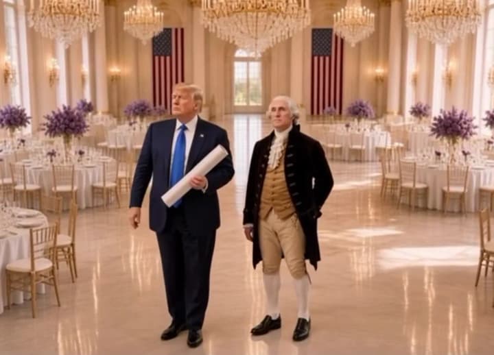 Трамп с помощью ИИ показал себя в несуществующем бальном зале Белого дома вместе с Джорджем Вашингтоном