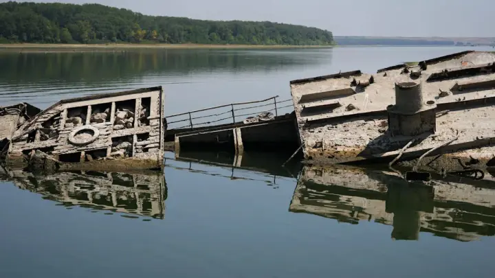 In Serbia, sunken German ships from World War II have emerged from the water due to drought