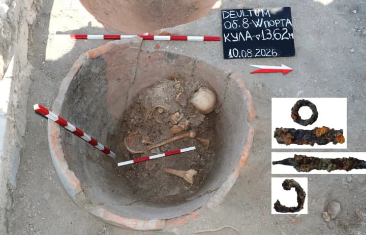 In Bulgaria, the skeleton of a man was found who may have hidden from an attack in a huge jar 1,600 years ago
