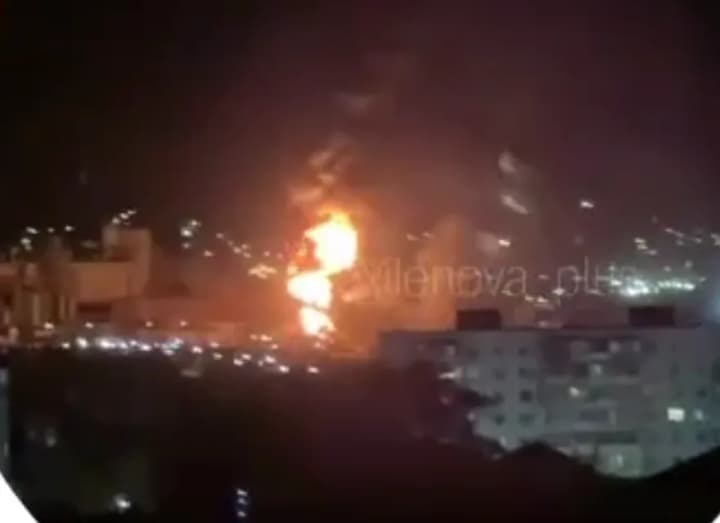 A large-scale fire broke out in Novorossiysk after a nighttime attack in the area of the port infrastructure