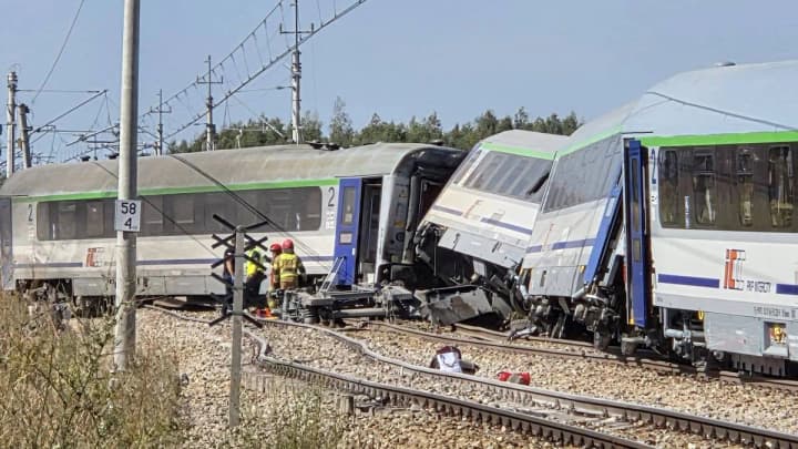 In Poland, a train collided with a concrete mixer truck and derailed; there is one fatality and injured people