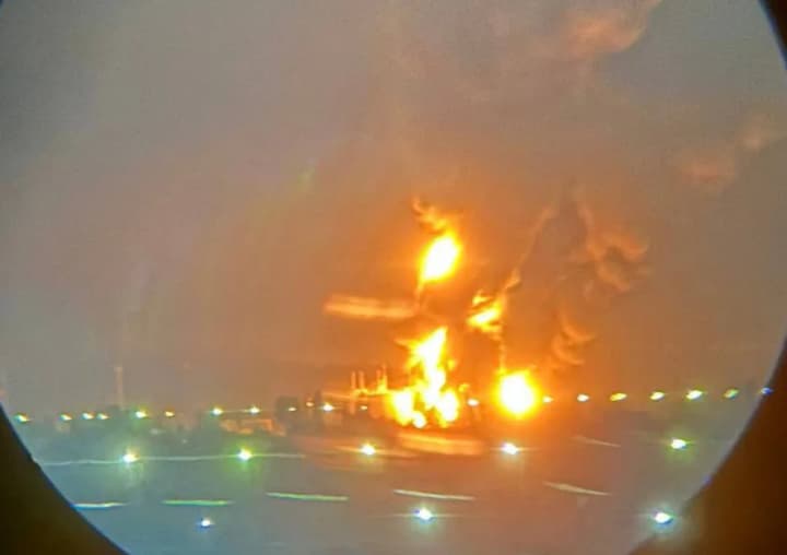 A large fire broke out at an oil-loading terminal in Rostov after a drone attack