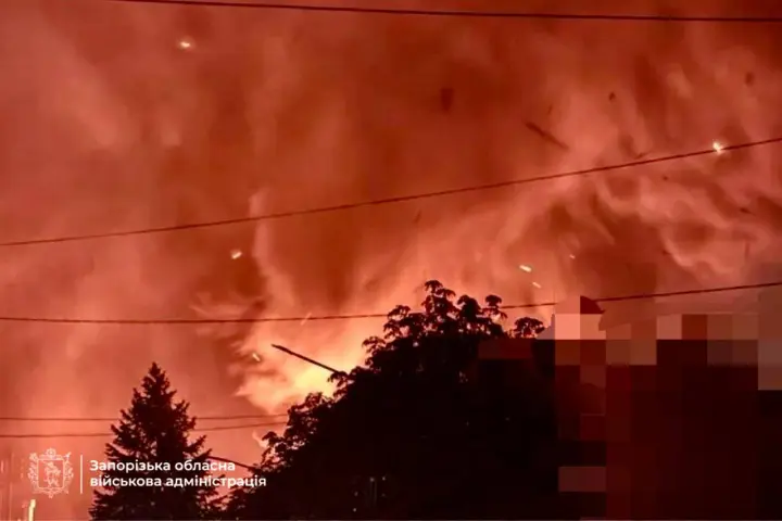 Zaporizhzhia under enemy attack — an industrial facility was hit, sparking a large-scale fire