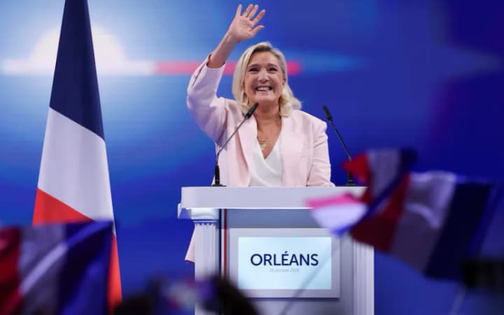 Marine Le Pen has launched her presidential campaign in France amid mass protests