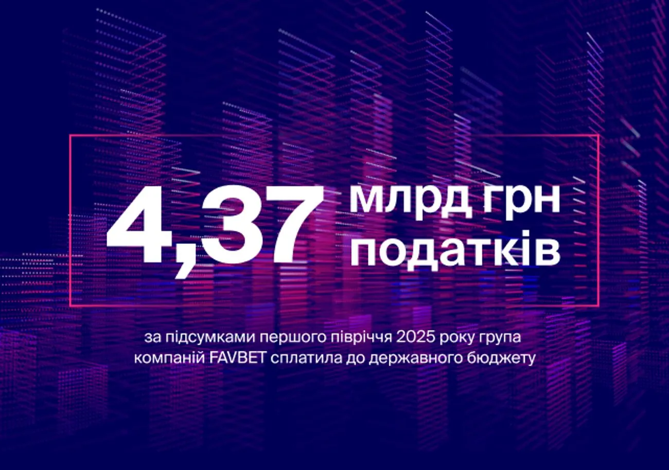 FAVBET v prvi polovici leta 2025 nakazal 4,37 milijarde UAH davkov