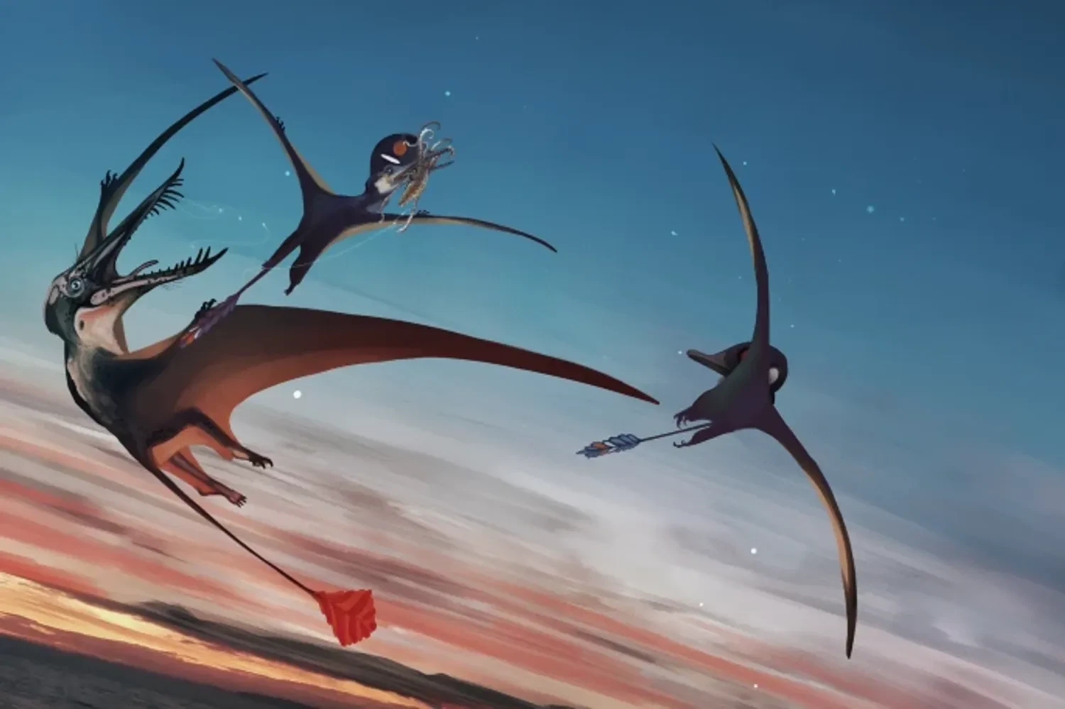 Pterosaurs in flight over the Jurassic Hebridean Basin. Attribution: Natalia Jagielska