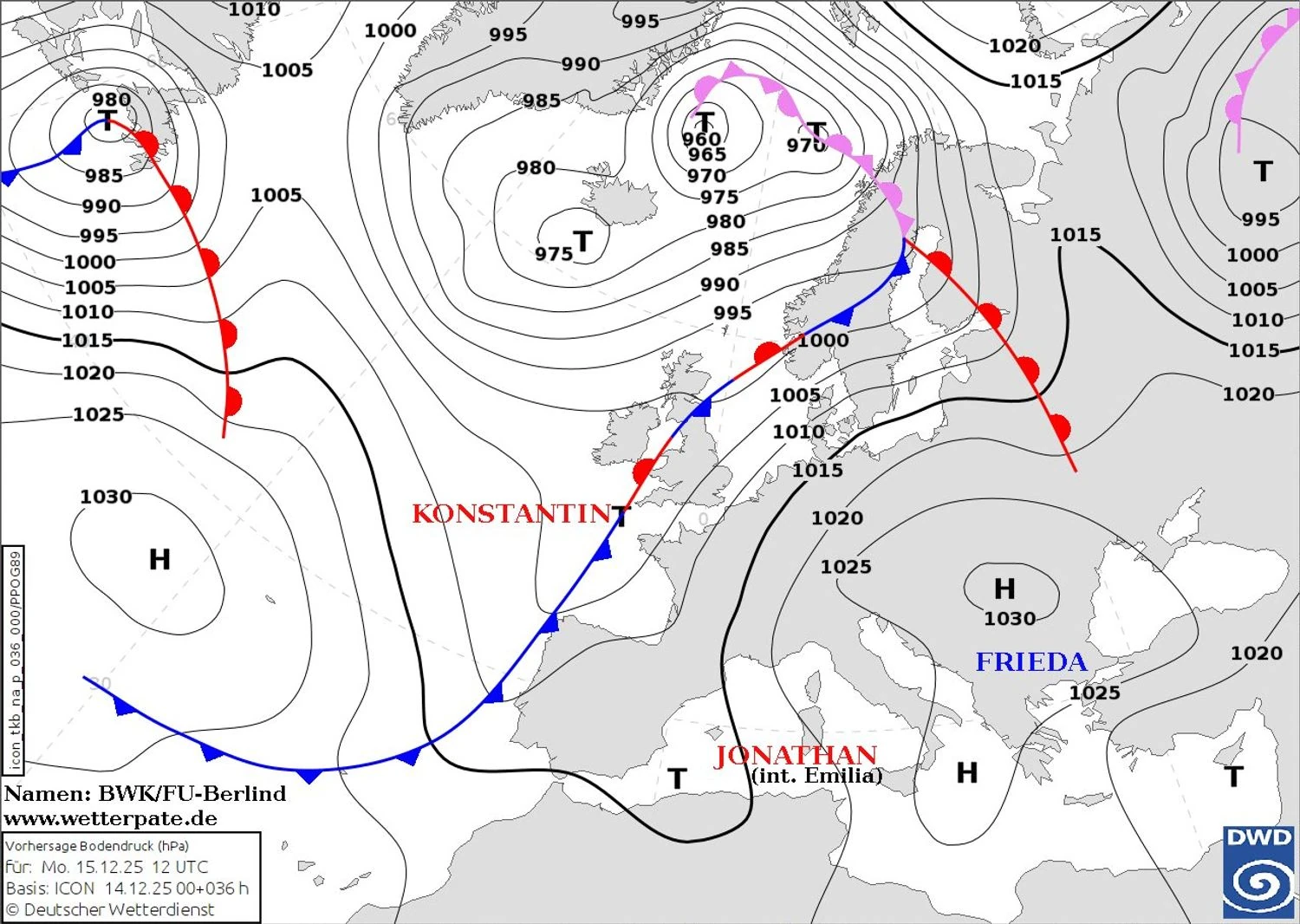 Карта циклонов над Европой