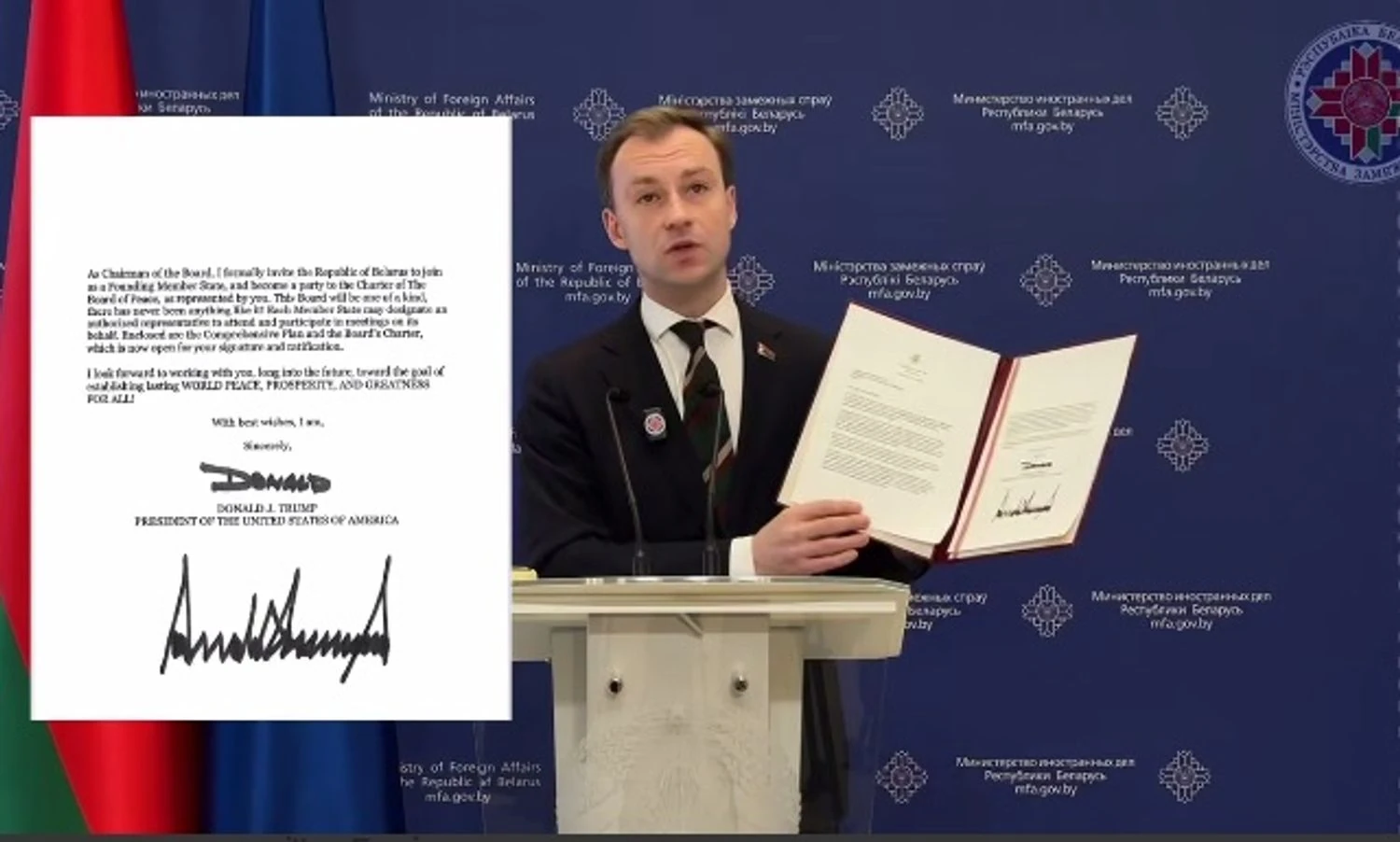 Belarusian Foreign Ministry says Trump allegedly offered Lukashenka to join "Peace Council"