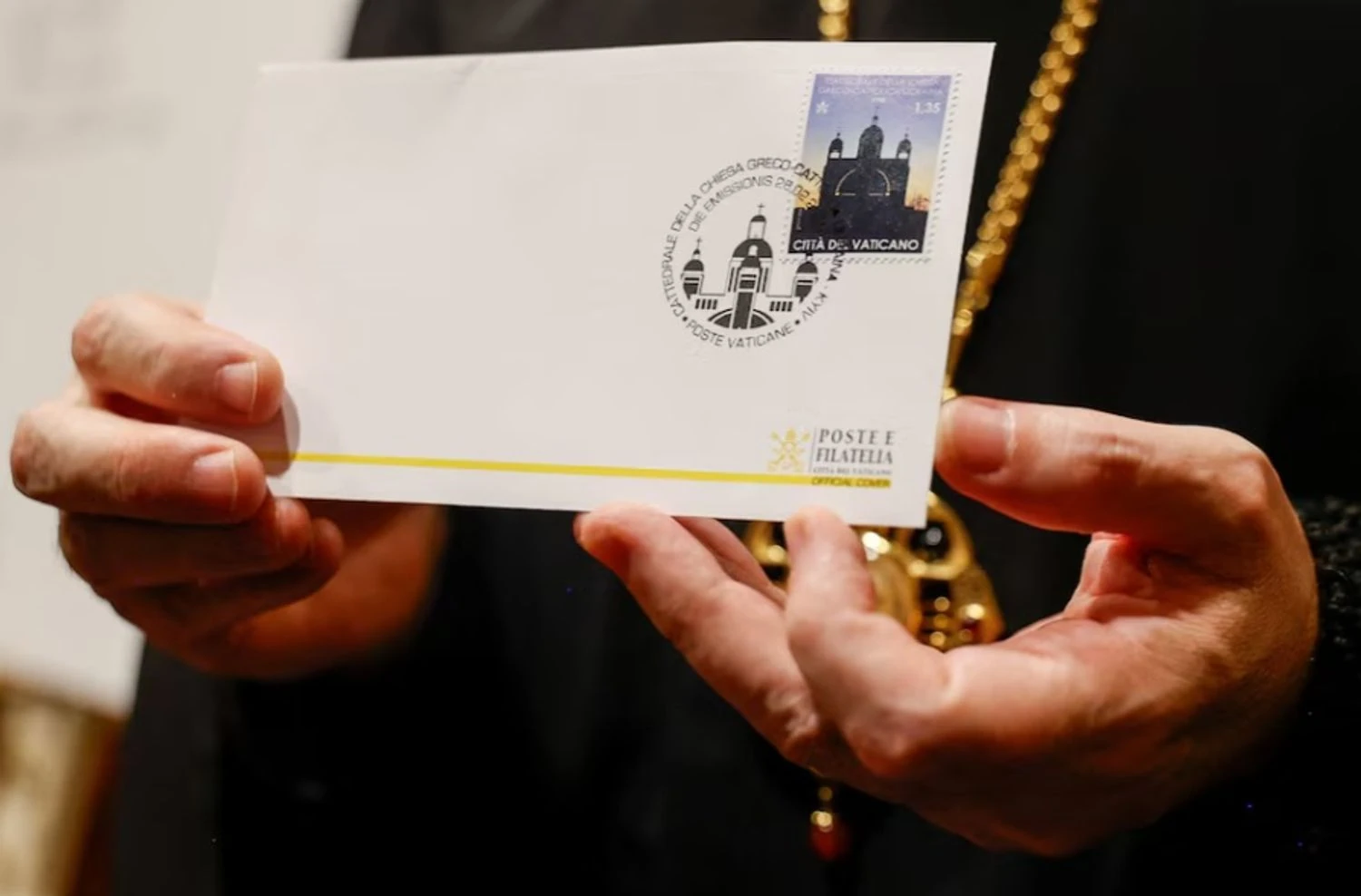 Vatican issues postage stamp depicting blacked-out Kyiv cathedral in support of Ukrainians