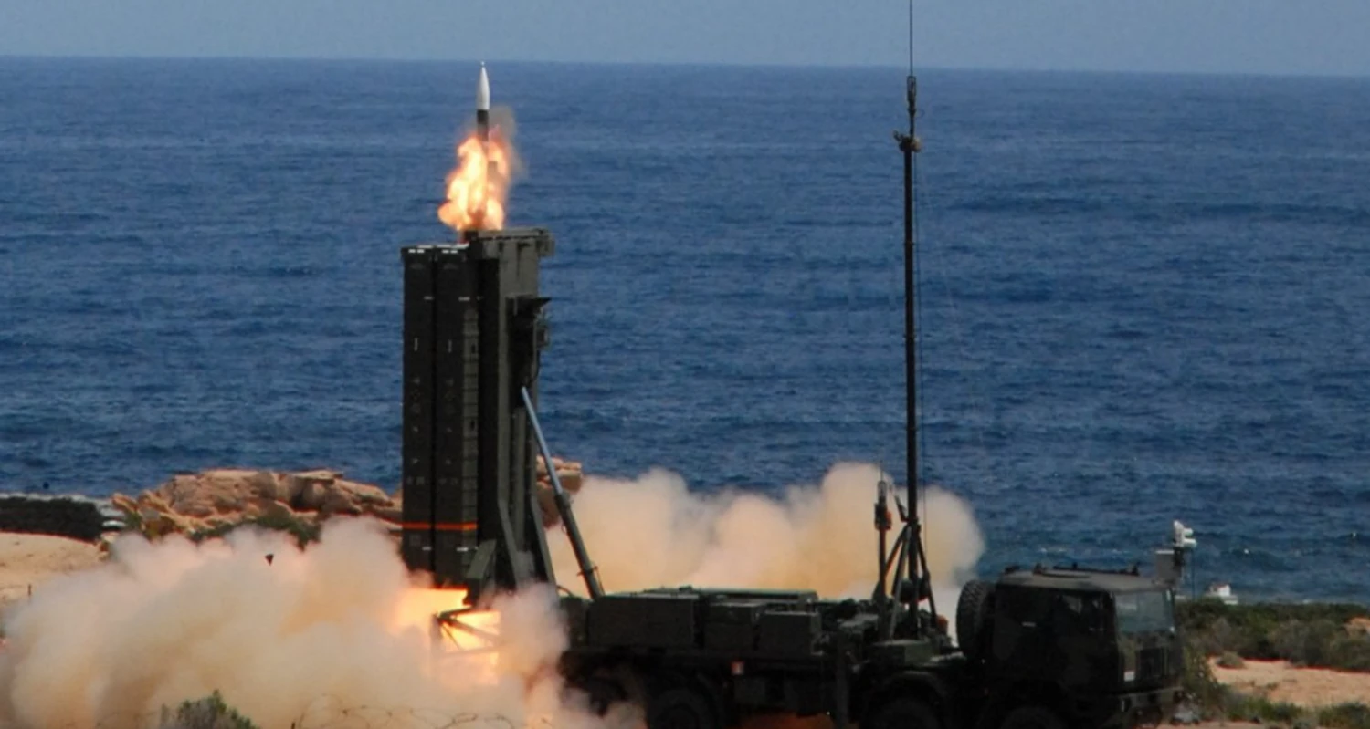 Launch of an Aster 30 missile from a SAMP/T air defense system