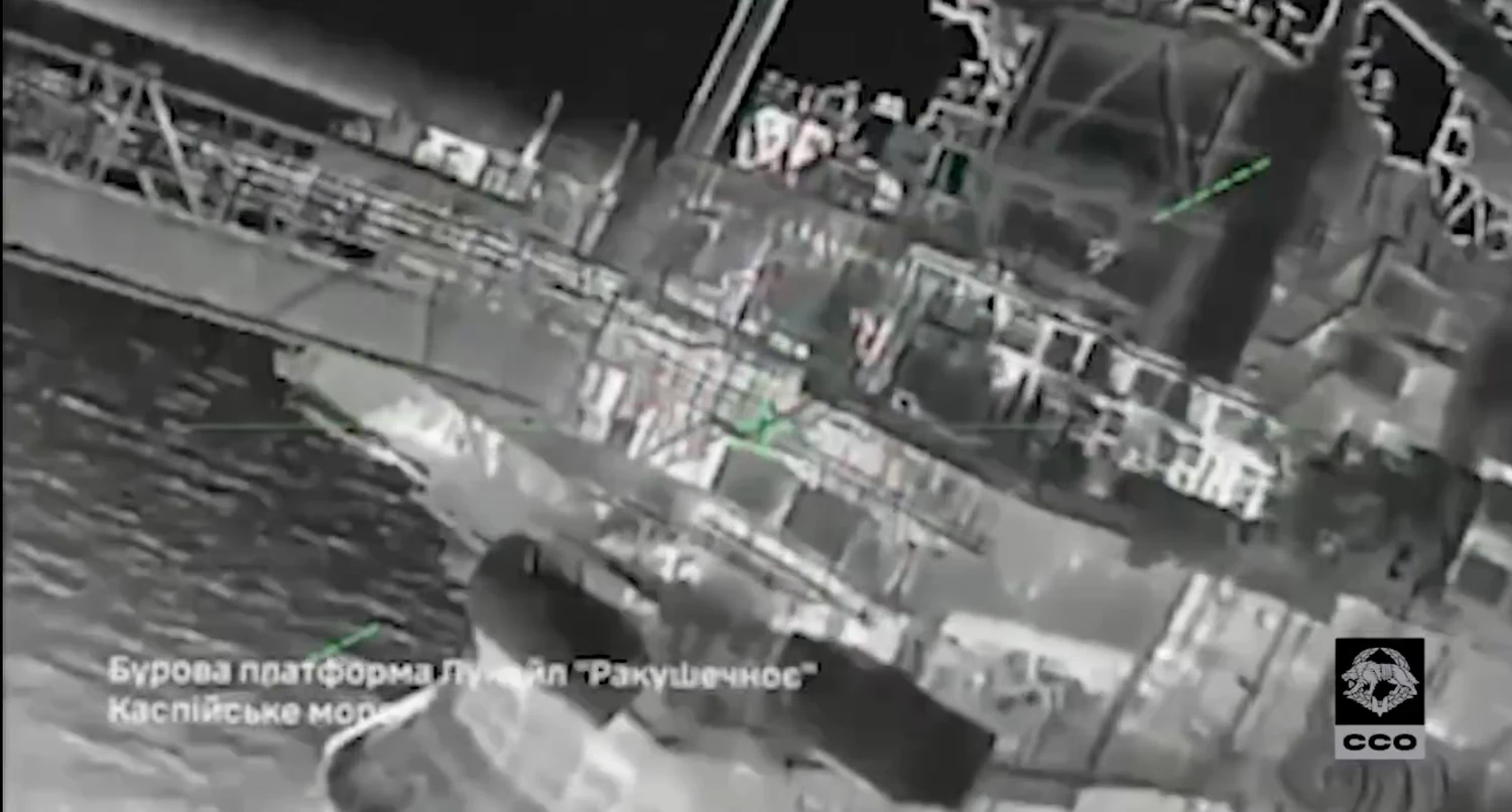 A strike 1000 km from the front line - the SSO showed unique footage of the defeat of Russian drilling platforms on the Caspian Sea shelf