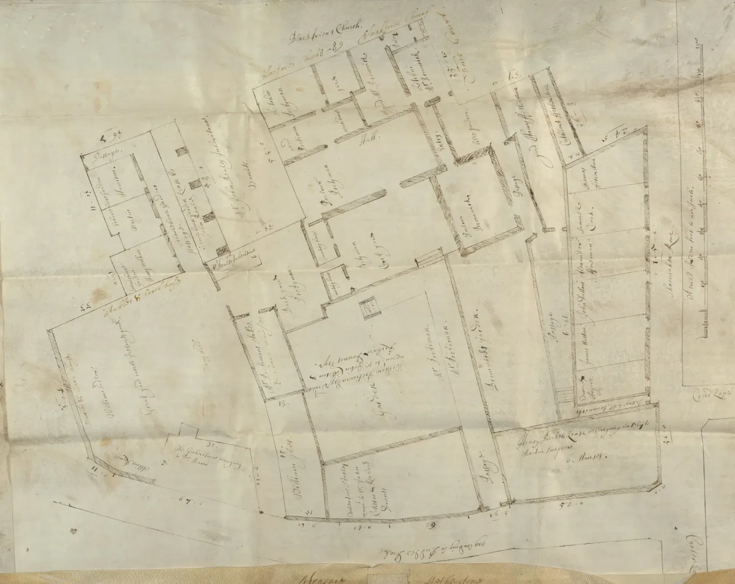 План власності парафії Святої Анни Блекфраєрс у Лондоні, виявлений професоркою Люсі Манро.&nbsp;The London Archives, City of London Corporation